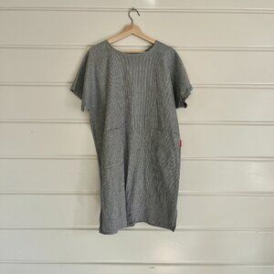 Striped Gray Mini Dress Linen